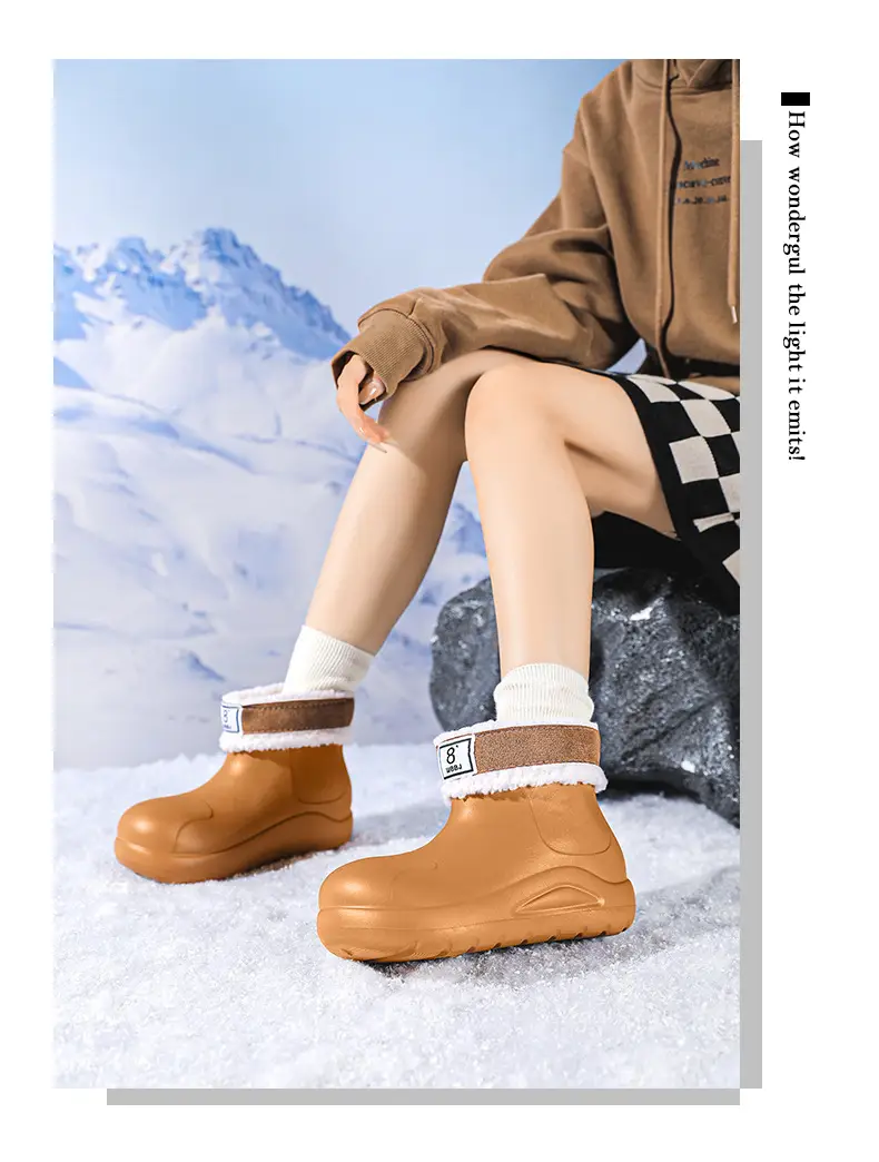 New cross-border women's all-match mid-barrel rain boots waterproof thick-soled rain shoes simple fleece-lined warm non-slip shoes work shoes — feature 22