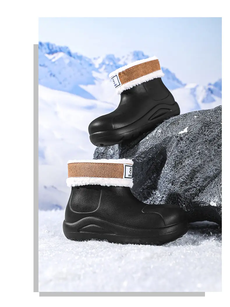 New cross-border women's all-match mid-barrel rain boots waterproof thick-soled rain shoes simple fleece-lined warm non-slip shoes work shoes — feature 25