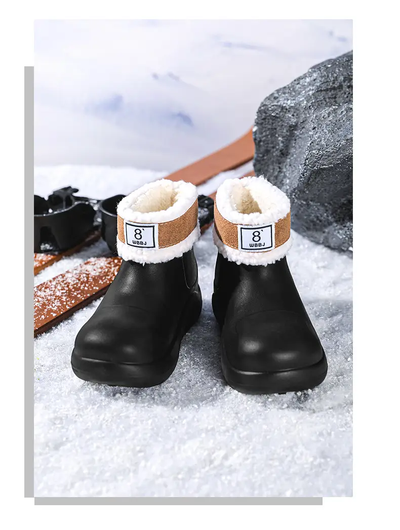 New cross-border women's all-match mid-barrel rain boots waterproof thick-soled rain shoes simple fleece-lined warm non-slip shoes work shoes — feature 26
