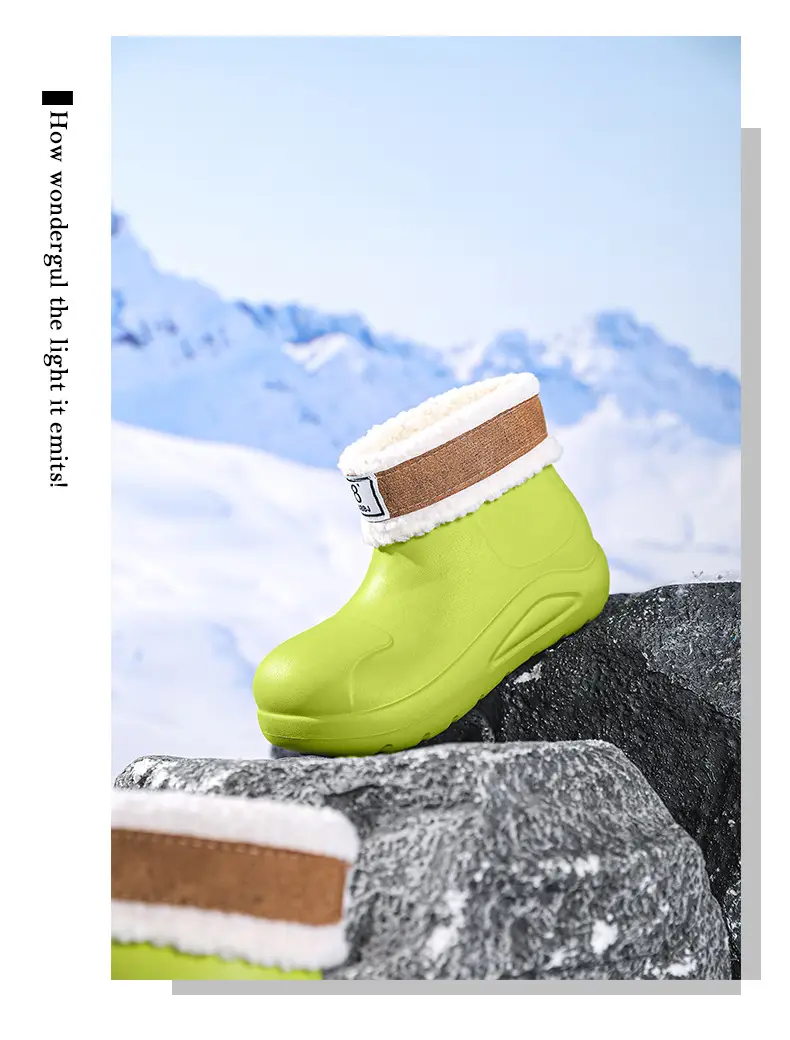 New cross-border women's all-match mid-barrel rain boots waterproof thick-soled rain shoes simple fleece-lined warm non-slip shoes work shoes — feature 27