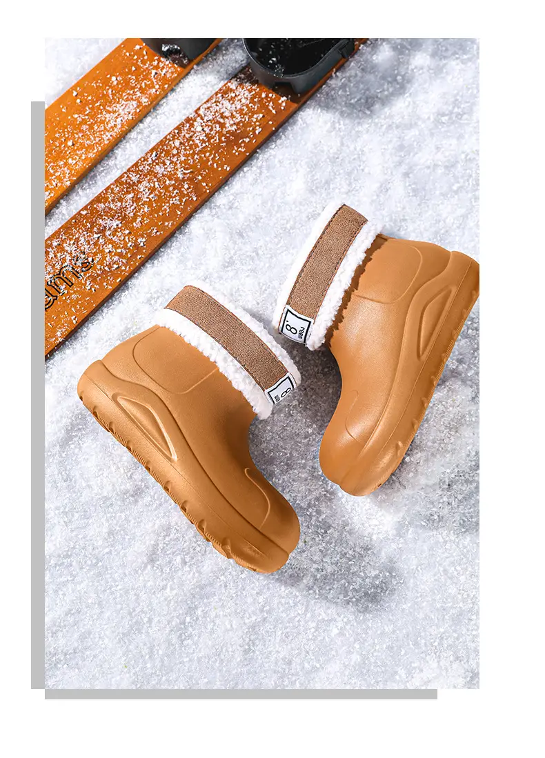 New cross-border women's all-match mid-barrel rain boots waterproof thick-soled rain shoes simple fleece-lined warm non-slip shoes work shoes — feature 30
