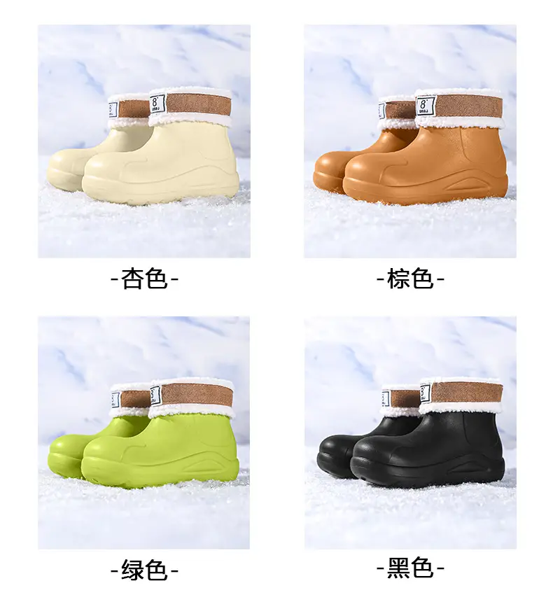 New cross-border women's all-match mid-barrel rain boots waterproof thick-soled rain shoes simple fleece-lined warm non-slip shoes work shoes — feature 6