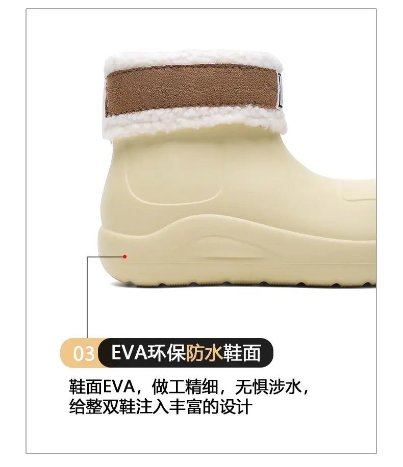 New cross-border women's all-match mid-barrel rain boots waterproof thick-soled rain shoes simple fleece-lined warm non-slip shoes work shoes — feature 9