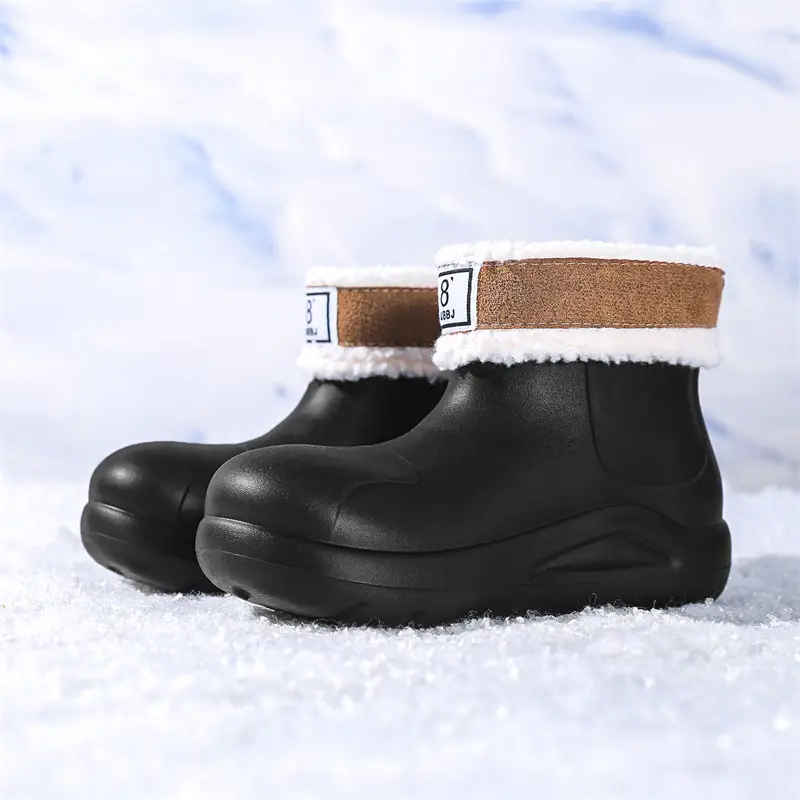 New cross-border women's all-match mid-barrel rain boots waterproof thick-soled rain shoes simple fleece-lined warm non-slip shoes work shoes - Image 2
