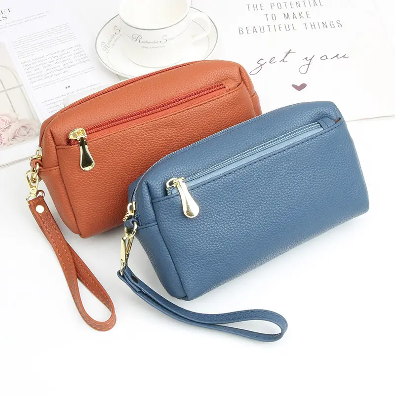 Blue Women's Cosmetic Phone Purse with Strap - Image 6