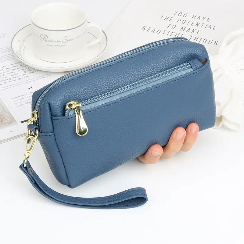 Blue Women's Cosmetic Phone Purse with Strap - Image 8