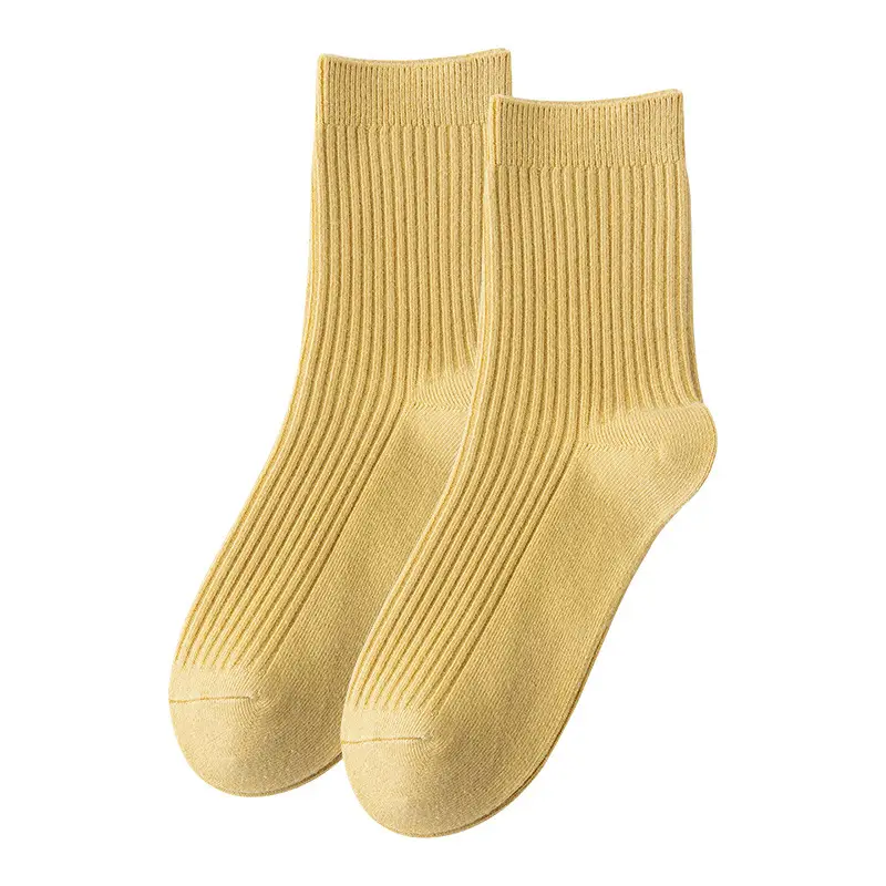 YX Pure Cotton Socks Women's Autumn Double Needle Mid-tube Socks Japanese Women's Pure Cotton Stockings Zhuji Solid Color Autumn and Winter Women's Socks