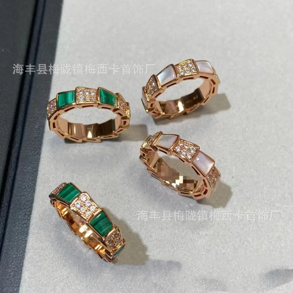 Rose Gold Mother of Pearl Snake Bone Ring - Image 24