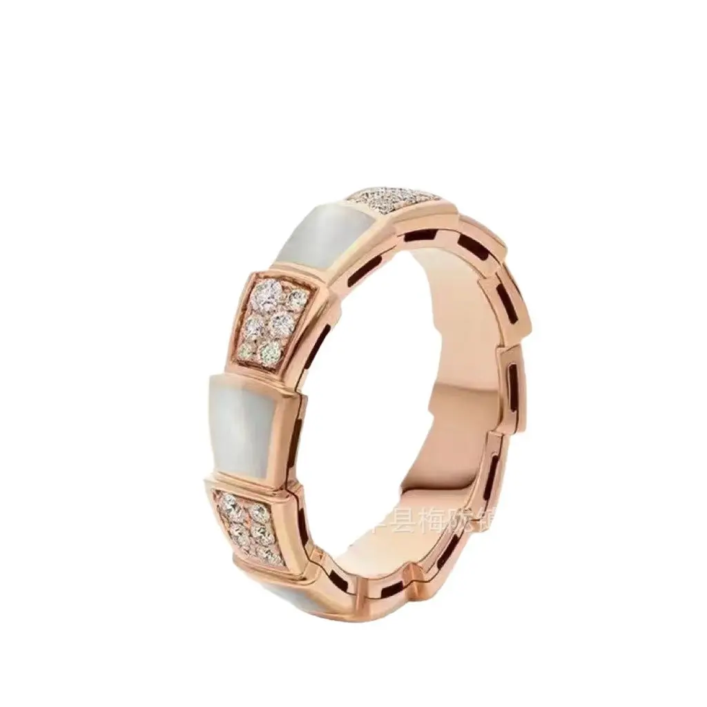 Rose Gold Mother of Pearl Snake Bone Ring - Image 25