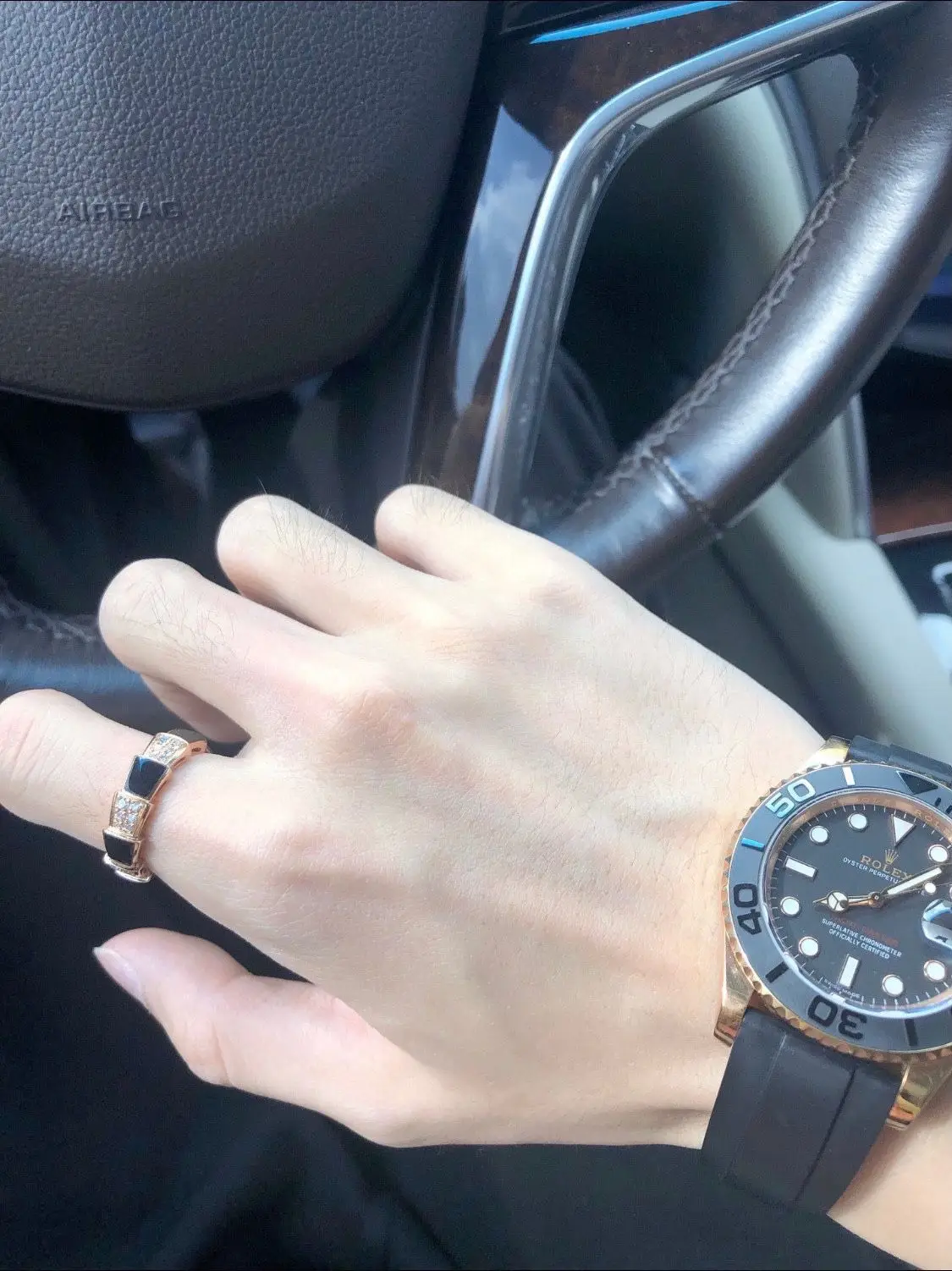 Rose Gold Mother of Pearl Snake Bone Ring — feature 2