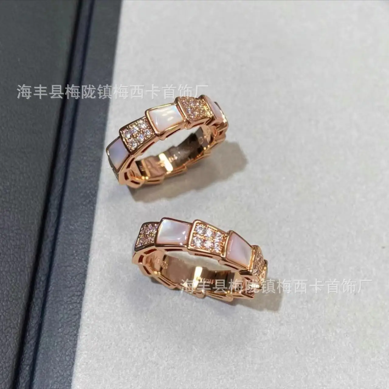 Rose Gold Mother of Pearl Snake Bone Ring — feature 6