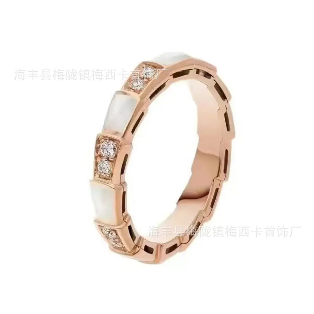 Rose Gold Mother of Pearl Snake Bone Ring - Image 2