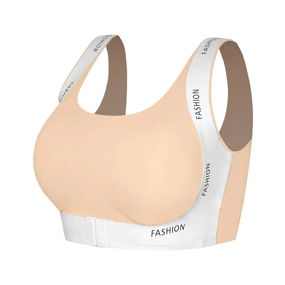 FASHION Seamless Cross-Layer Sports Bra White Beige - Image 4