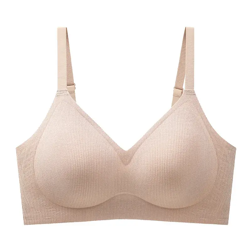 Women's White Ribbed Cup Bra Seamless Steel Ring Free - Image 10