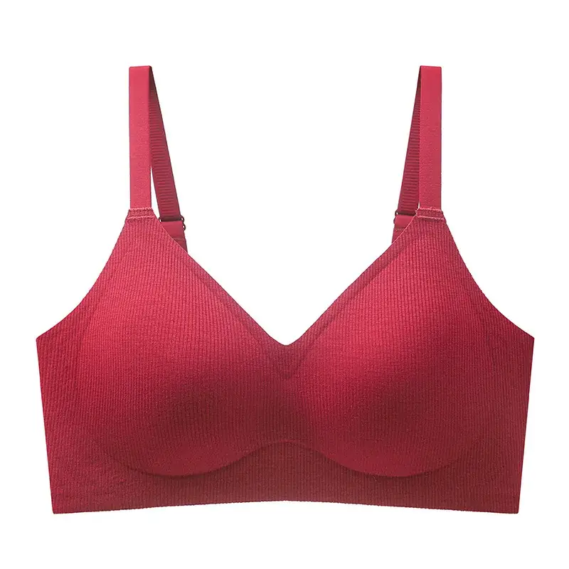 Women's White Ribbed Cup Bra Seamless Steel Ring Free - Image 3