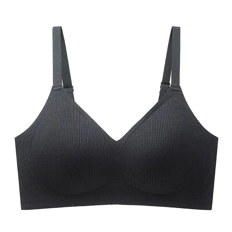 Women's White Ribbed Cup Bra Seamless Steel Ring Free - Image 4