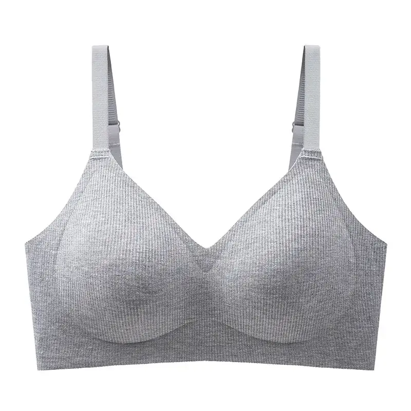 Women's White Ribbed Cup Bra Seamless Steel Ring Free - Image 5