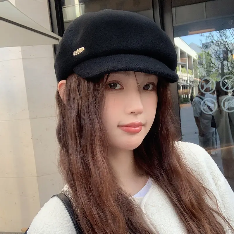 Women Wool Beret Sun Hat Black Winter Casual - Image 8