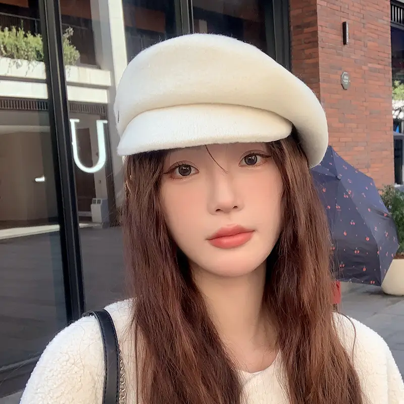 Women Wool Beret Sun Hat Black Winter Casual - Image 9