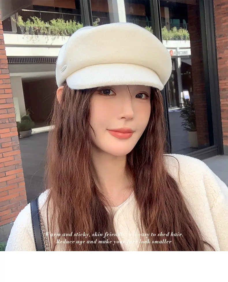 Women Wool Beret Sun Hat Black Winter Casual — feature 1