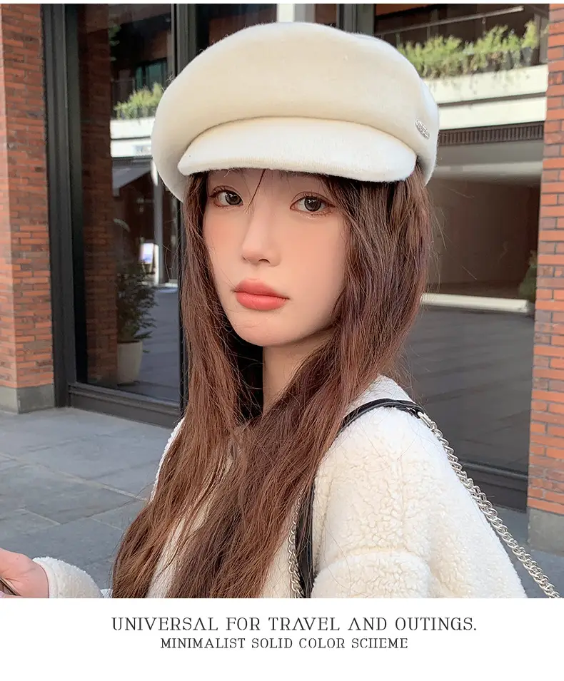 Women Wool Beret Sun Hat Black Winter Casual — feature 10