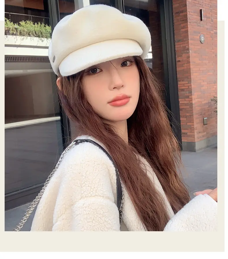Women Wool Beret Sun Hat Black Winter Casual — feature 11
