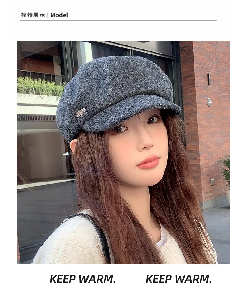 Women Wool Beret Sun Hat Black Winter Casual — feature 7