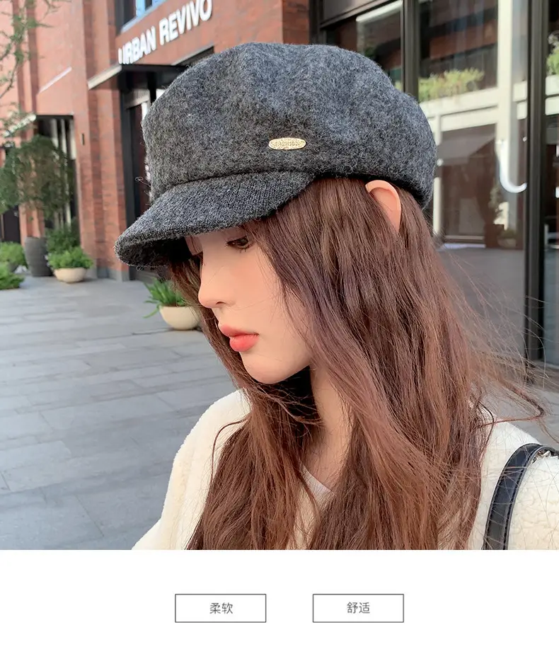 Women Wool Beret Sun Hat Black Winter Casual — feature 8