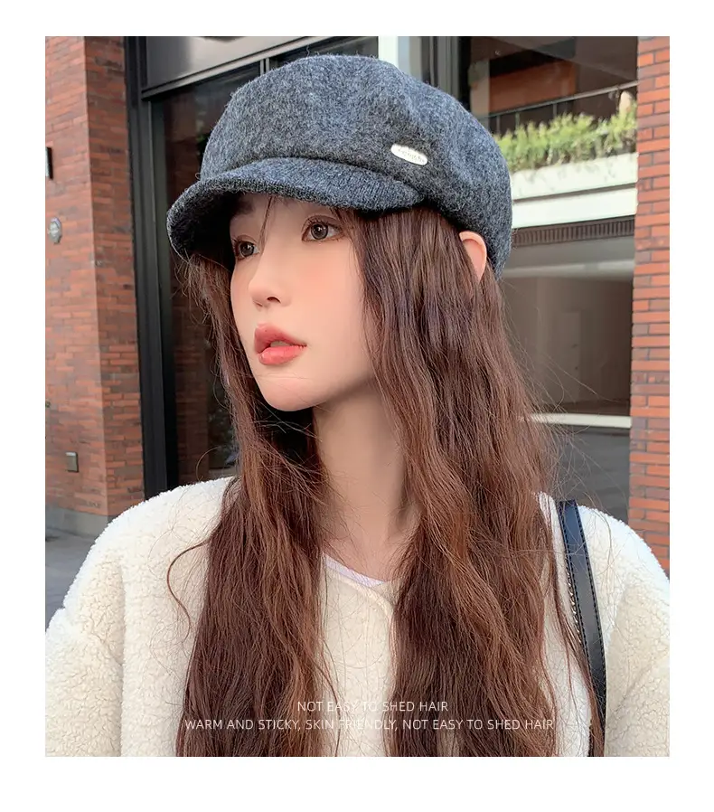 Women Wool Beret Sun Hat Black Winter Casual — feature 9