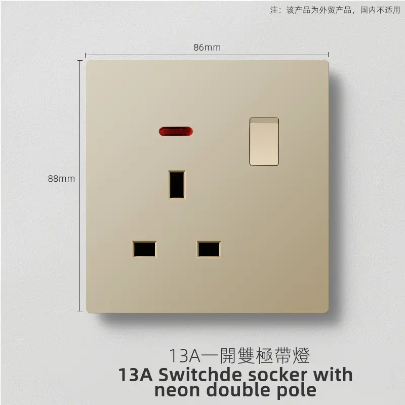 British standard gold switch socket an open 13A socket multi-function five-hole USB European French socket 2 5A switch