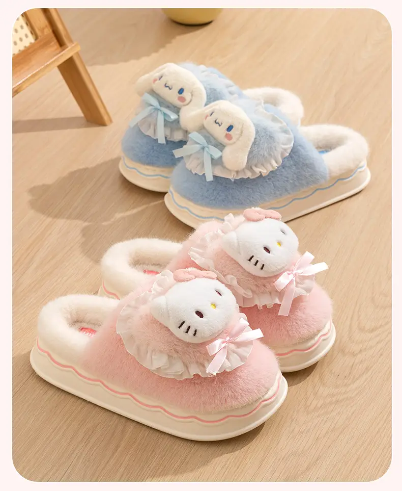 Kulomi Sanrio Genuine Cotton Slippers Winter Women's Room Interior Plush Fur Shoes Home Plush Cartoon Cotton Shoes — feature 23