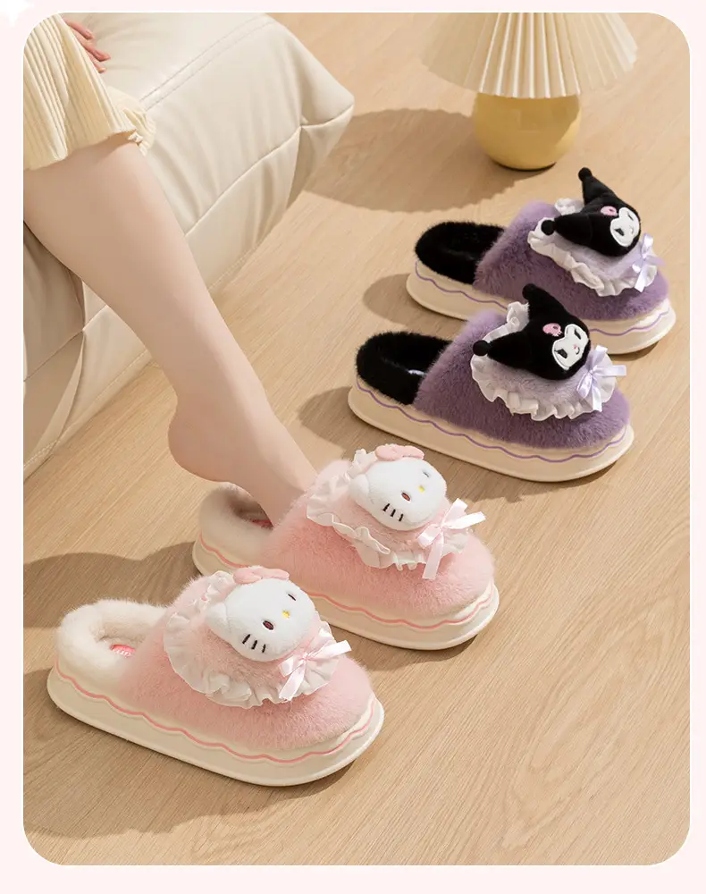 Kulomi Sanrio Genuine Cotton Slippers Winter Women's Room Interior Plush Fur Shoes Home Plush Cartoon Cotton Shoes — feature 25