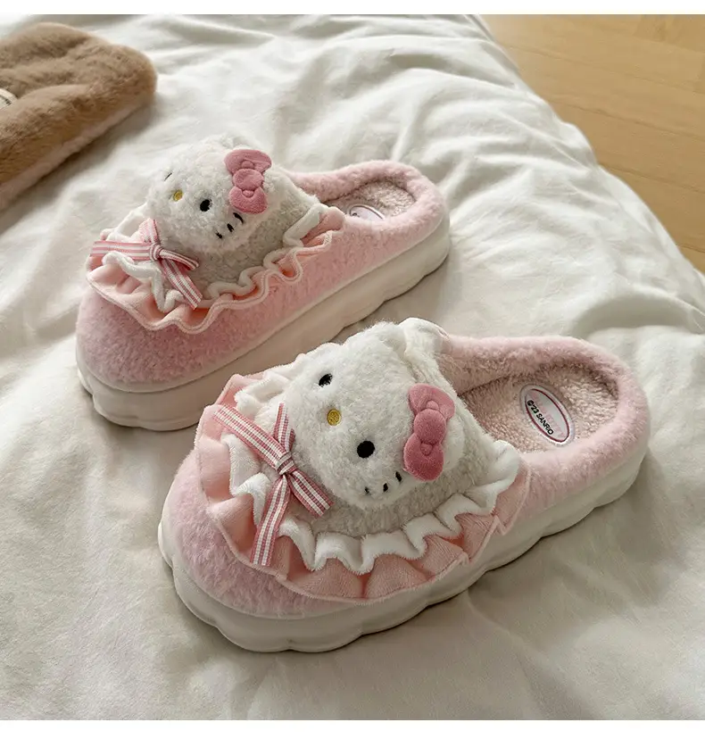 Kulomi Sanrio Genuine Cotton Slippers Winter Women's Room Interior Plush Fur Shoes Home Plush Cartoon Cotton Shoes — feature 7