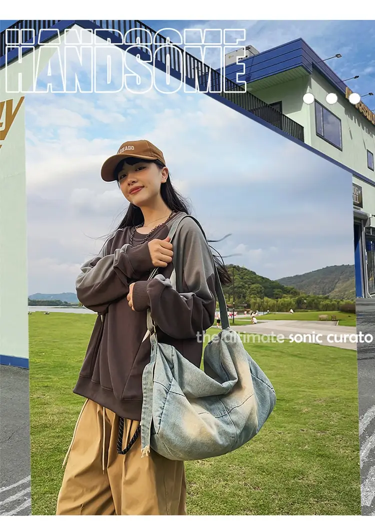 Harajuku Style Denim Crossbody Bag Black Unisex — feature 1