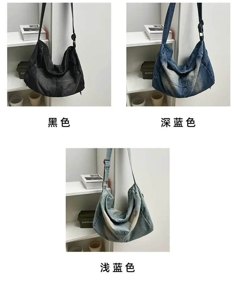 Harajuku Style Denim Crossbody Bag Black Unisex — feature 13