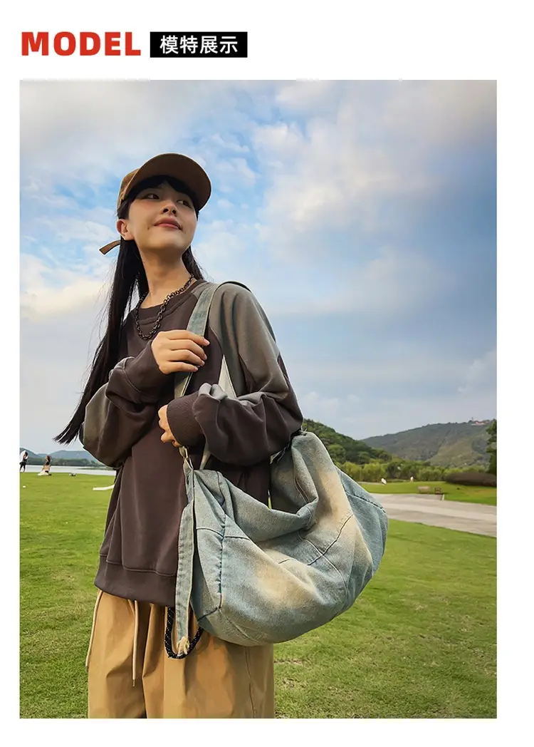 Harajuku Style Denim Crossbody Bag Black Unisex — feature 14