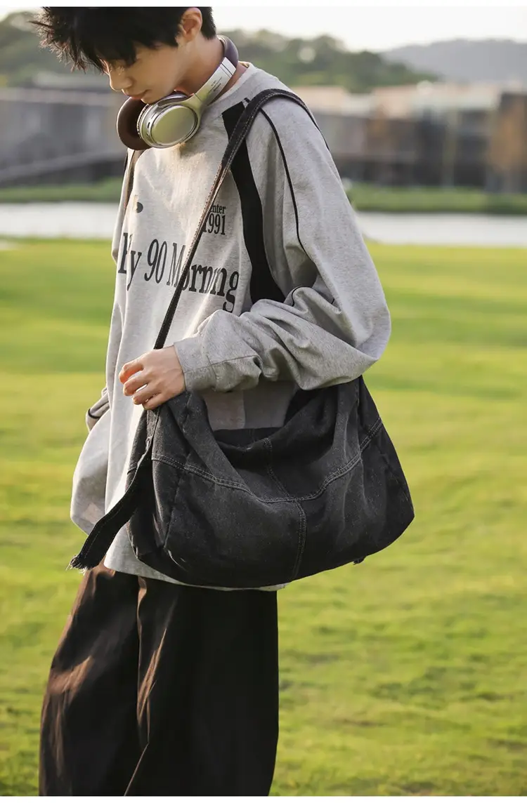 Harajuku Style Denim Crossbody Bag Black Unisex — feature 18