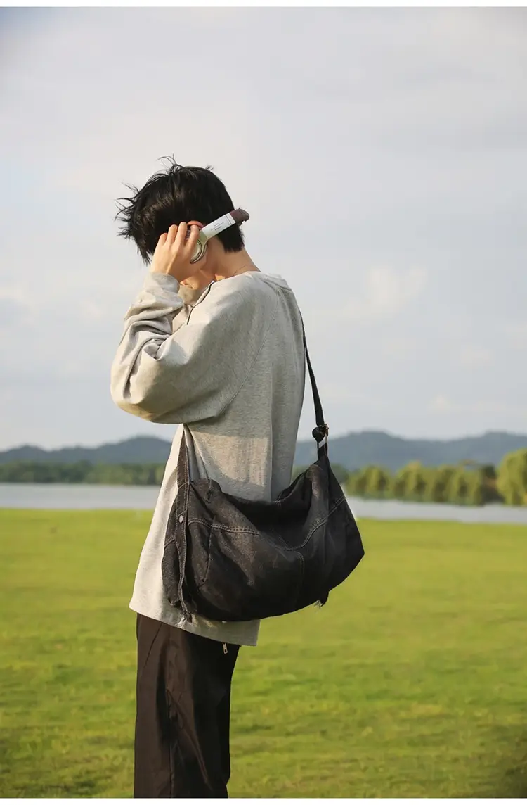 Harajuku Style Denim Crossbody Bag Black Unisex — feature 20