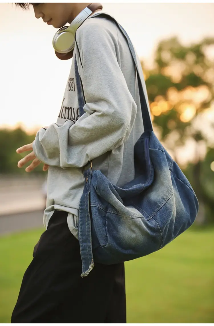 Harajuku Style Denim Crossbody Bag Black Unisex — feature 22
