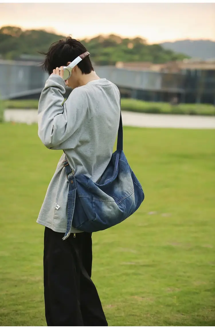 Harajuku Style Denim Crossbody Bag Black Unisex — feature 24