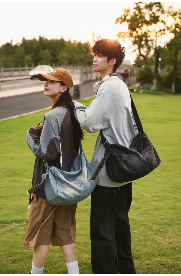 Harajuku Style Denim Crossbody Bag Black Unisex — feature 25