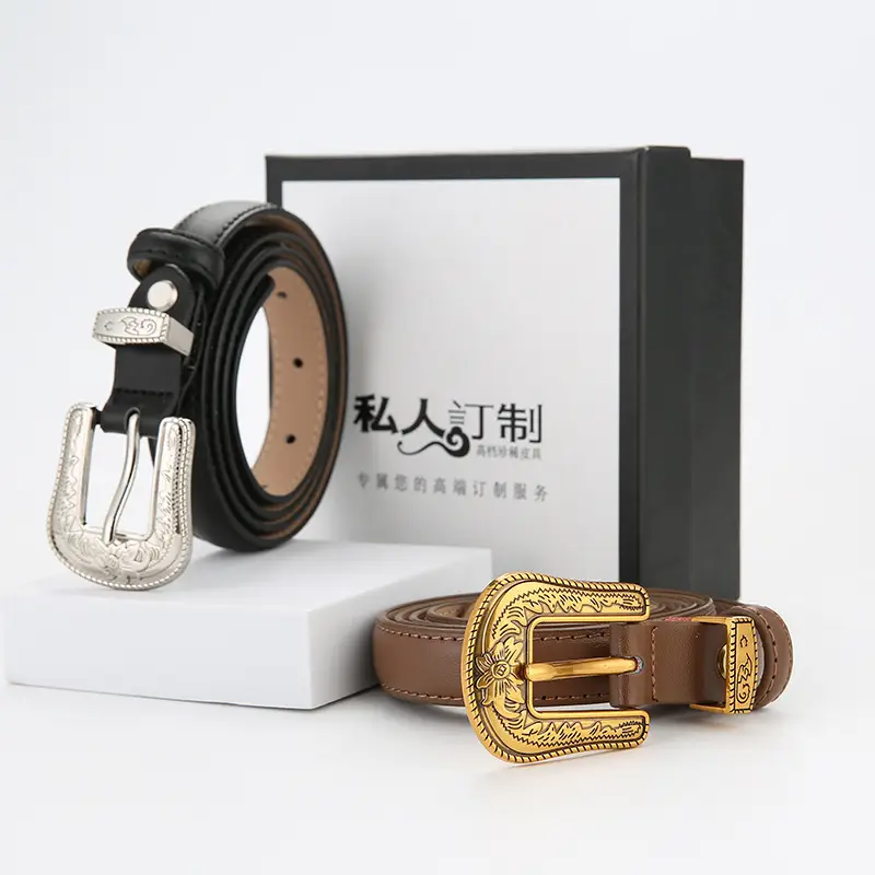 Brown Leather Belt with Gold Buckle for Women - Image 13