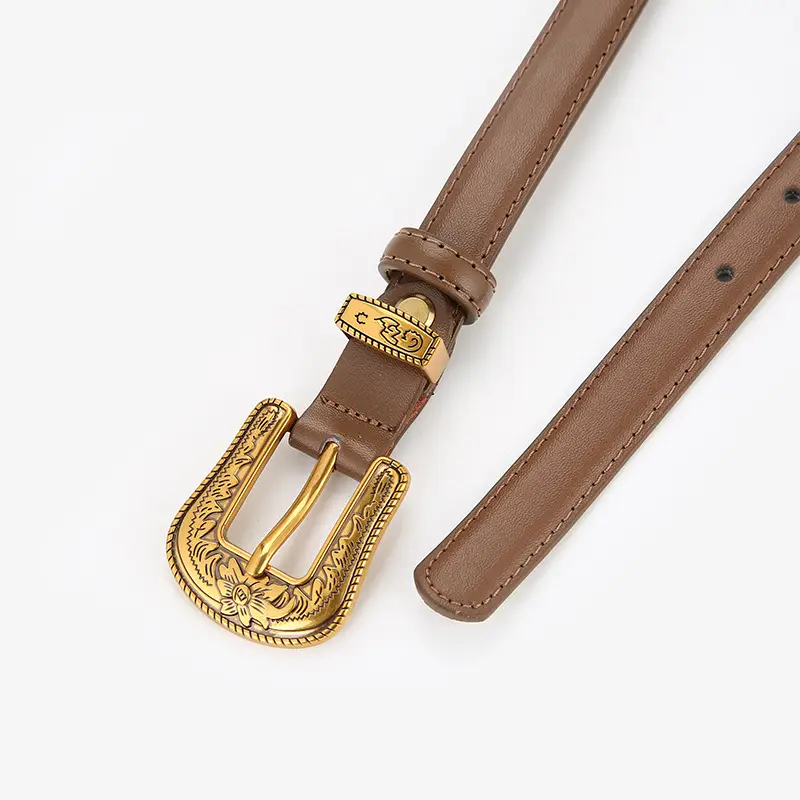 Brown Leather Belt with Gold Buckle for Women - Image 14
