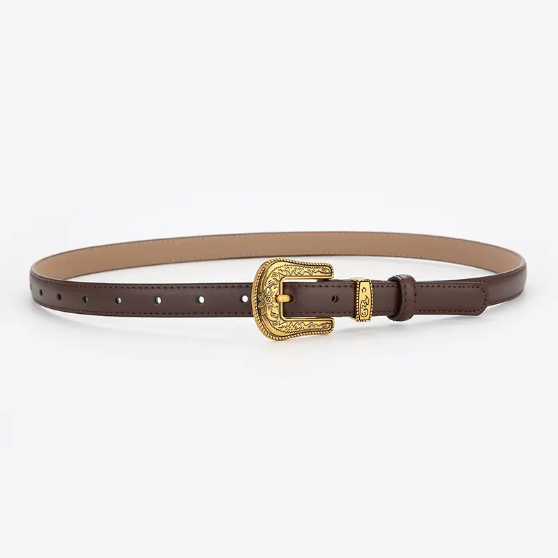 Brown Leather Belt with Gold Buckle for Women - Image 17
