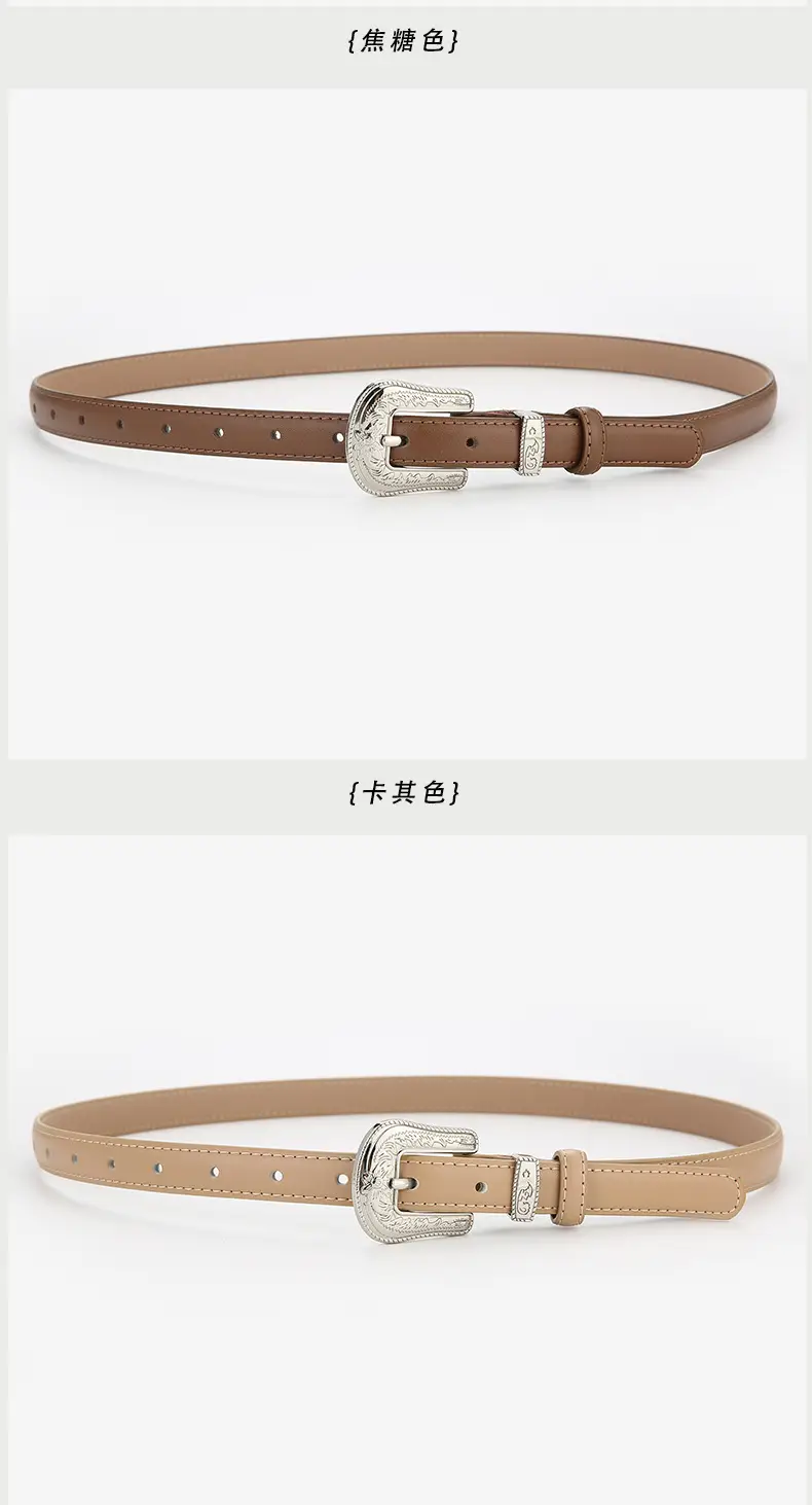 Brown Leather Belt with Gold Buckle for Women — feature 12