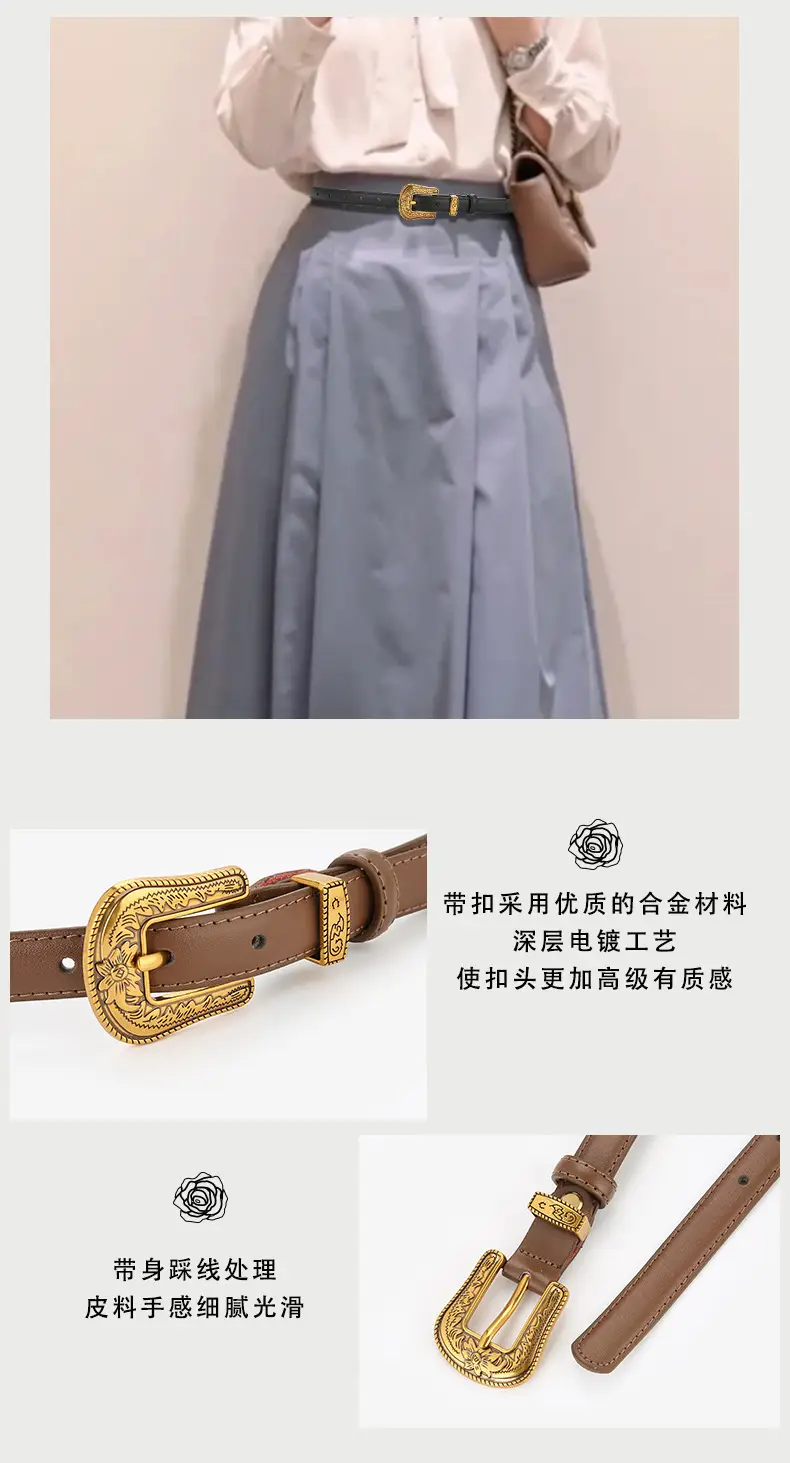 Brown Leather Belt with Gold Buckle for Women — feature 5