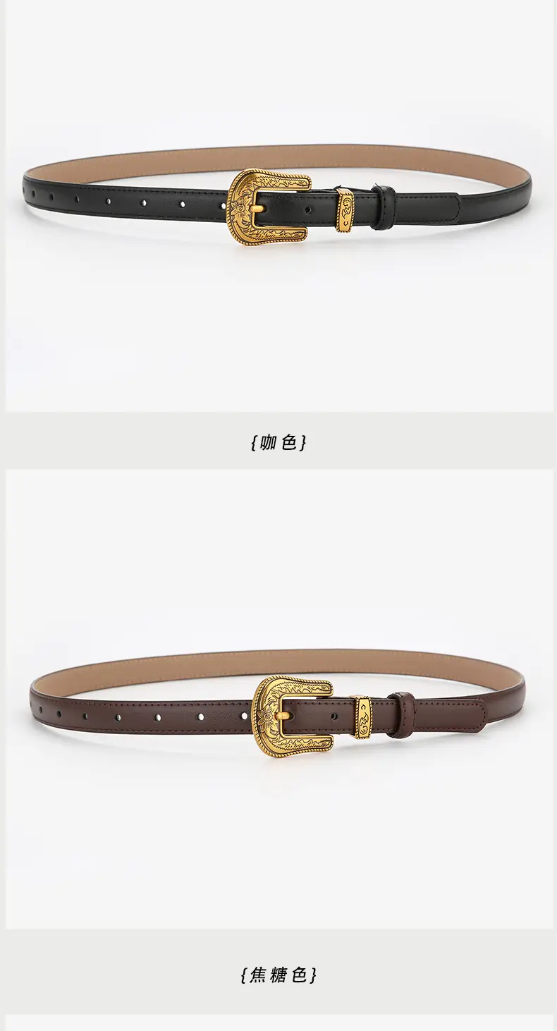 Brown Leather Belt with Gold Buckle for Women — feature 7