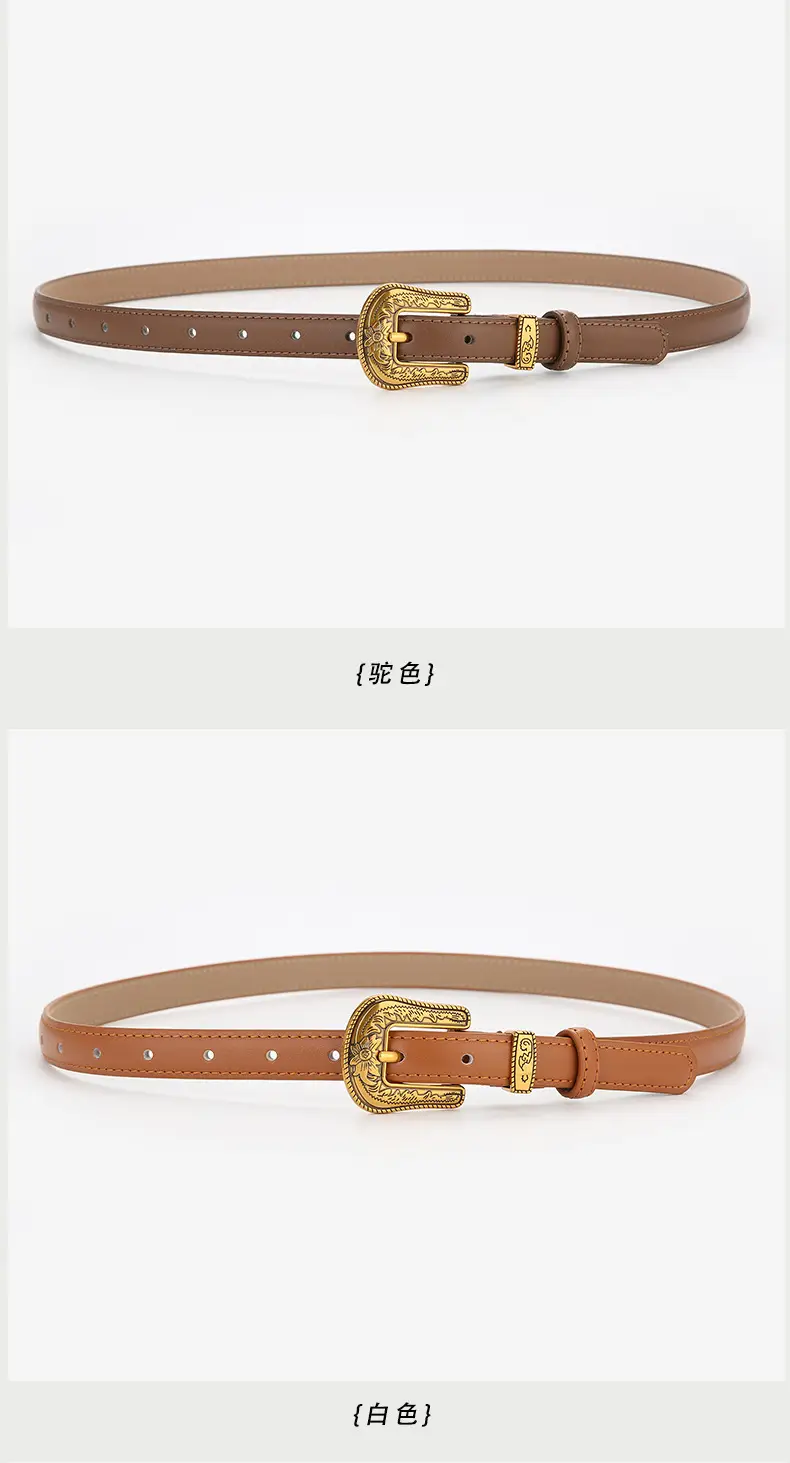 Brown Leather Belt with Gold Buckle for Women — feature 8