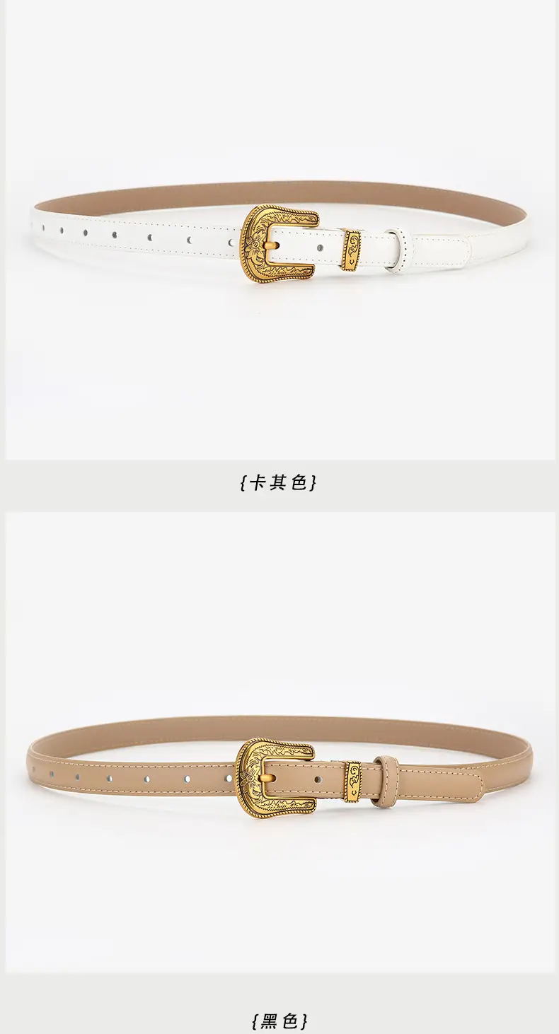 Brown Leather Belt with Gold Buckle for Women — feature 9