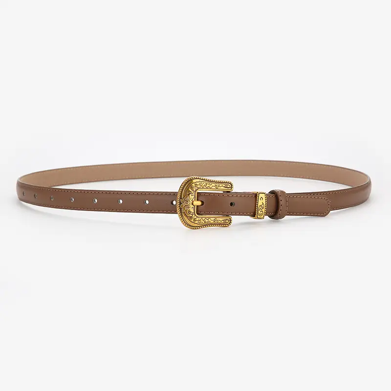Brown Leather Belt with Gold Buckle for Women - Image 11
